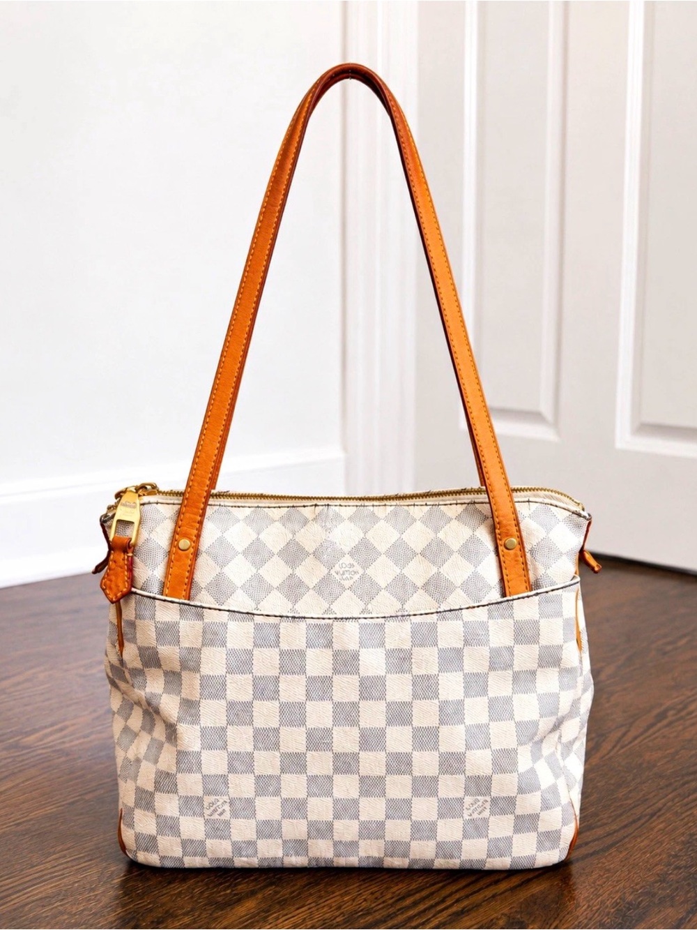 Louis Vuitton Figheri PM Tote Shoulder Bag Damier Azur White